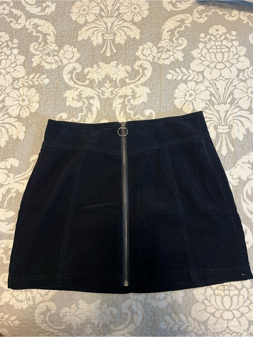 Forever 21 Black Corduroy Zip-Front Mini Skirt